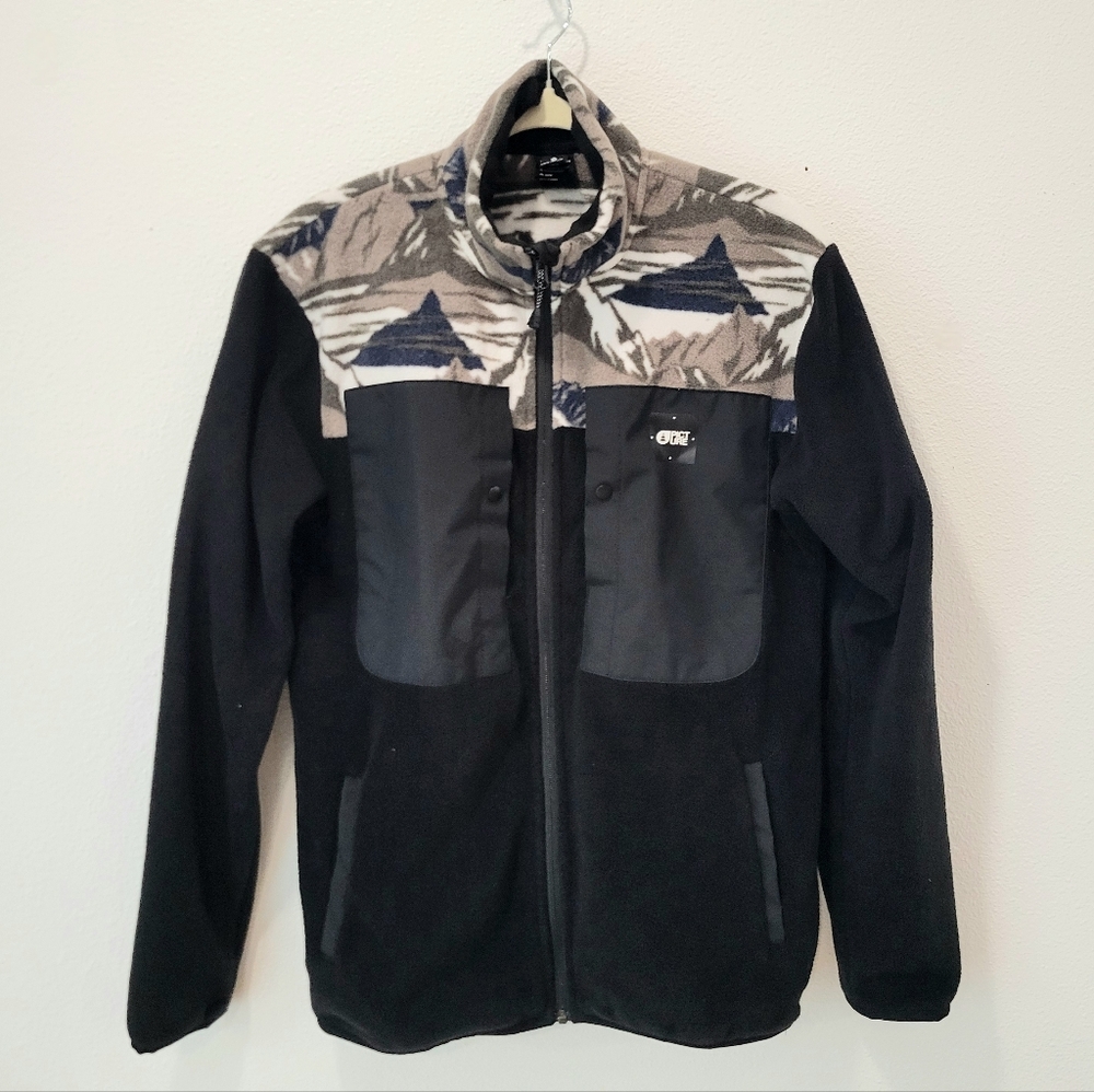 Picture Organic Clothing Fleece Jacket‎ Mens Small Black Mountain Pattern